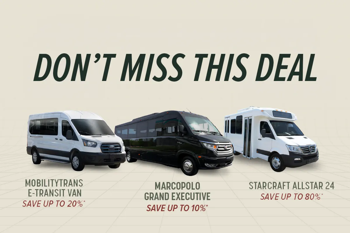 Don't Miss this deal with 20 percent mobilitytrans e-transit van, marcopolo grand executive 10 percent, starcraft allstar 24 80 percent
